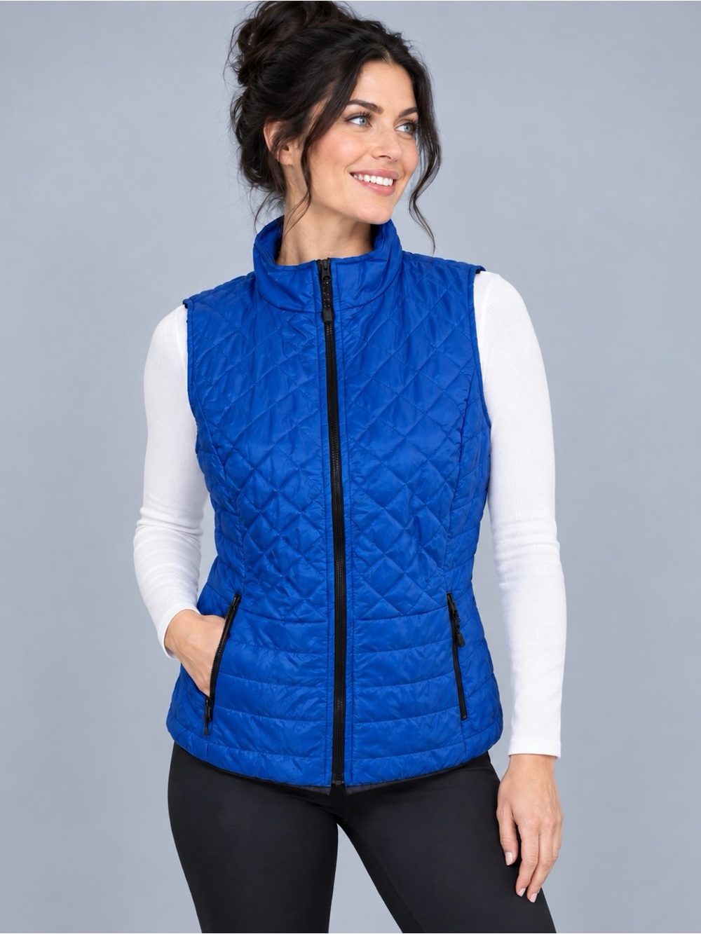 Talbots PrimaLoft Quilted Puffer Vest Royal Blue Full Zip Lightweight Size Small